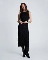 Fringed Organza Midi Sheath Dress