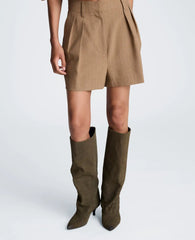 High Rise Fly Front Pleated Short