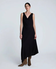Asymmetrical Hem Cowl Neck Dress