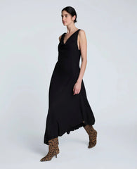Asymmetrical Hem Cowl Neck Dress