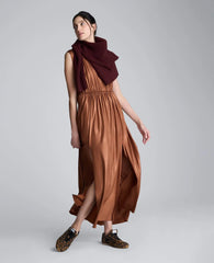 Metallic Knit Deep V-Neck Gathered Maxi Dress