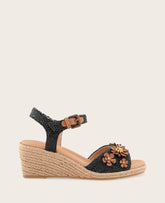 GENTLE SOULS - Gibson Raffia Floral Ankle Strap Wedge Sandal