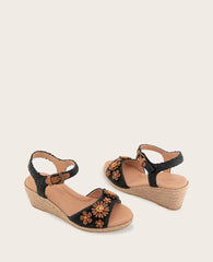 GENTLE SOULS - Gibson Raffia Floral Ankle Strap Wedge Sandal