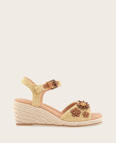 GENTLE SOULS - Gibson Raffia Floral Ankle Strap Wedge Sandal