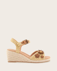GENTLE SOULS - Gibson Raffia Floral Ankle Strap Wedge Sandal