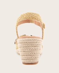 GENTLE SOULS - Gibson Raffia Floral Ankle Strap Wedge Sandal