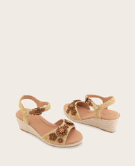 GENTLE SOULS - Gibson Raffia Floral Ankle Strap Wedge Sandal