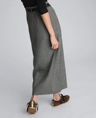 Herringbone Slit Front Belted Midi Skirt