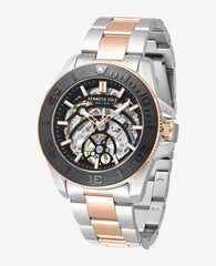 Skeleton Automatic Black Contrast Dial Two Tone Bracelet Watch