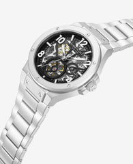 Skeleton Automatic Silver-IP Black Dial Stainless Steel Bracelet Watch