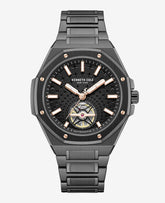Skeleton Automatic Black Rose Gold Stainless Steel Bracelet Watch