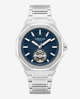 Skeleton Automatic Blue Dial Stainless Steel Bracelet Watch