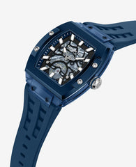 Skeleton Automatic Blue Silicone Strap Watch