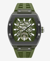 Skeleton Automatic Green Silicone Strap Watch
