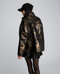 Animal Foiled Satin Lightweight Seamed Puffer Jacket