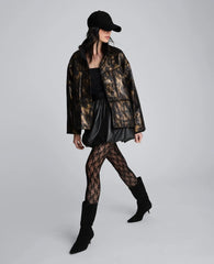 Animal Foiled Satin Lightweight Seamed Puffer Jacket