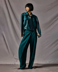 Cropped Bomber Jacket with Shoulder Pads
