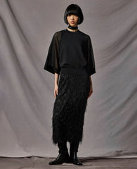 Fringed Organza Midi Sheath Dress