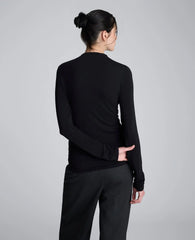 Long Sleeve Center Front Rouched Mockneck Knit Top