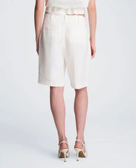 Fly Front High Rise Pleated Short Bermuda Refined Linen Short