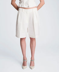 Fly Front High Rise Pleated Short Bermuda Refined Linen Short