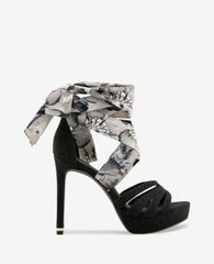 Nikkii Printed Fabric Wrap Around Platform Heel