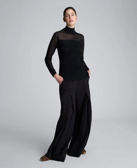 Long Sleeve Mockneck Sweater with Sheer Placket