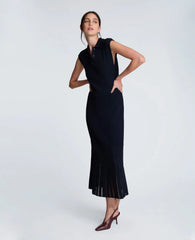 Polo Neck Sweater Dress with Sheer Hem Inserts