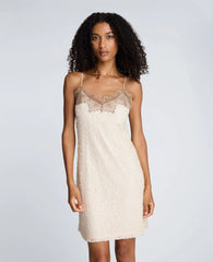 Sequin Netting Slip Dress with Lace Trim