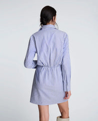 Striped Poplin Asymmetrical Shirt Dress