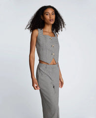 Cropped Fitted Bodice Houndstooth Vest