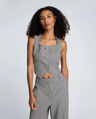 Cropped Fitted Bodice Houndstooth Vest