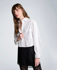 Button Front Crop Shirt with Satin Detail
