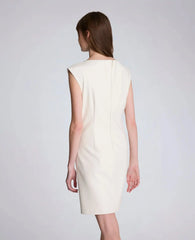 Vegan Leather Boatneck Rouched Waist Short Dress