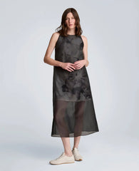 Sheer Overlay Crewneck Mini A-Line Dress