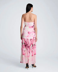 Printed Mesh Strapless Maxi Dress