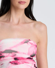 Printed Mesh Strapless Maxi Dress