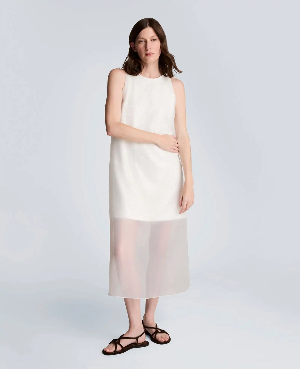 Sequin Sheer Overlay Crewneck Mini A-Line Dress