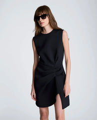 Draped Pleated Mini Cascading Detail Dress