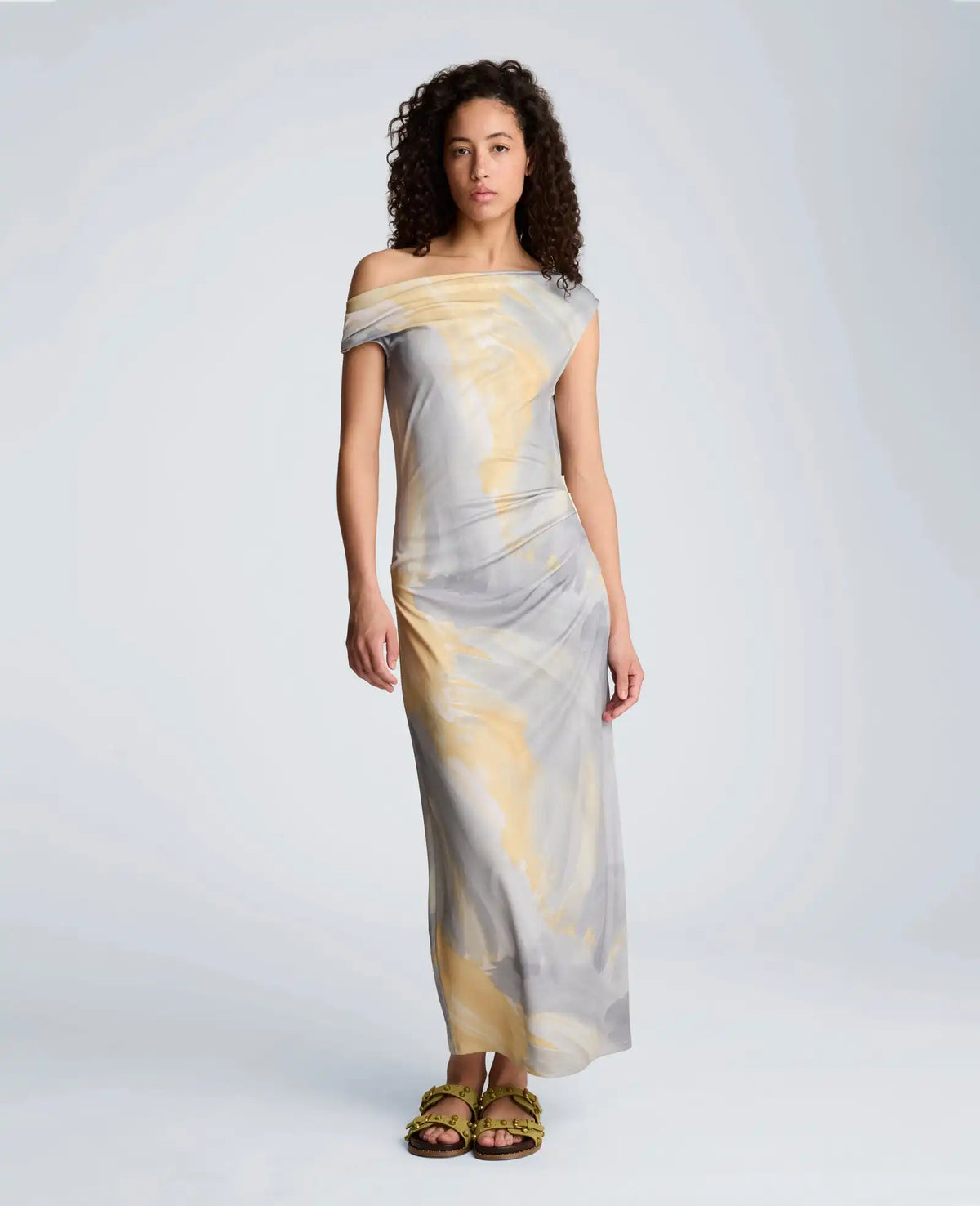 Ruched Waist Midi Off-The-Shoulder Dress
