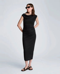 Ruched Waist Midi Off-The-Shoulder Dress