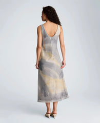 Printed Sequin Mesh Maxi Slip Dress