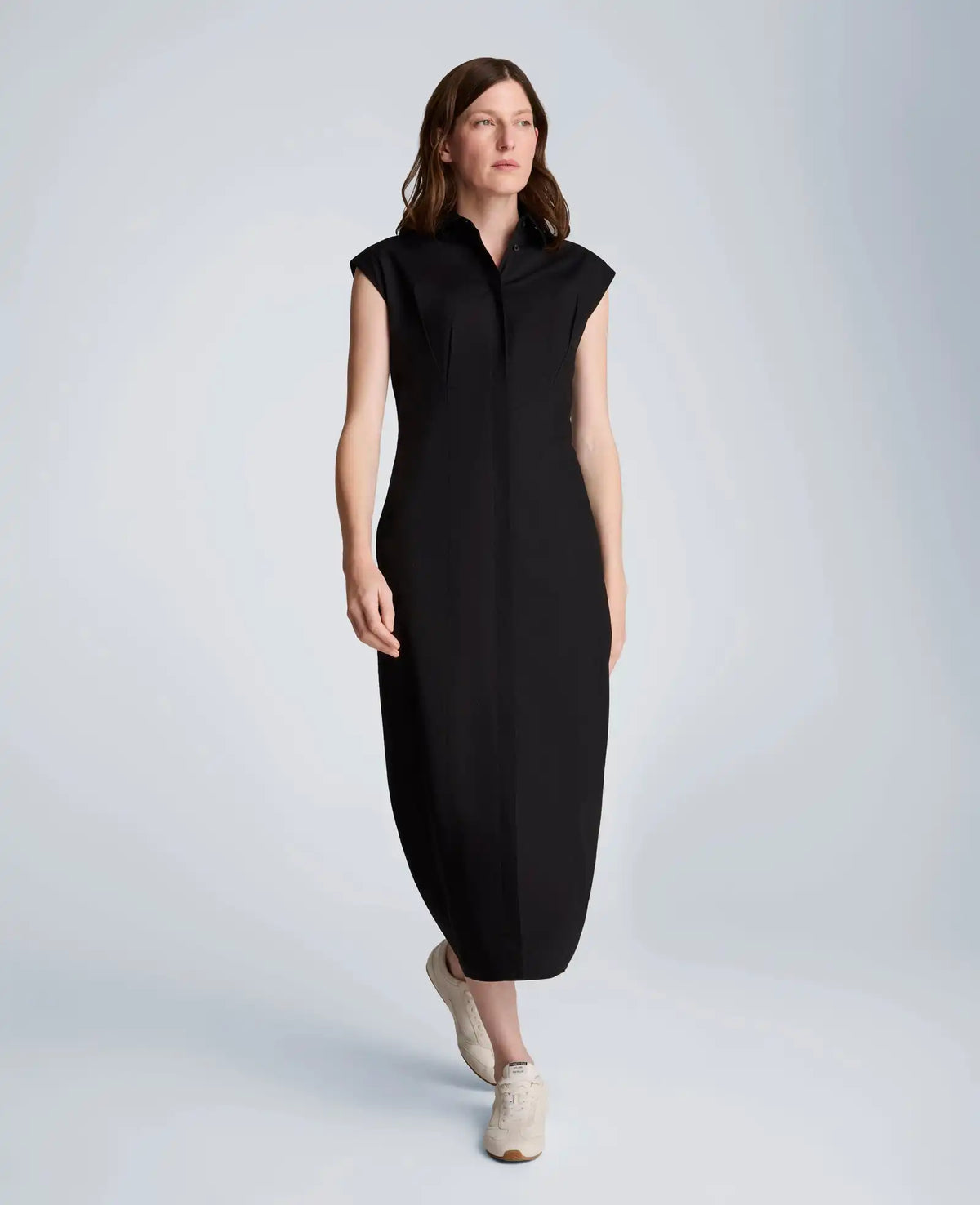 Bodice Pleat Midi Shirt Dress