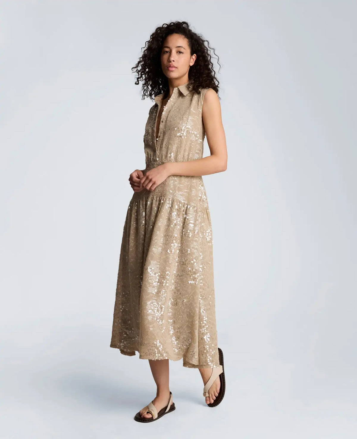 Curved Yoke Midi Shirt Dress