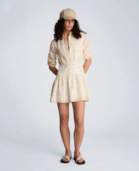 Curved Yoke Sequin Mini Long Sleeve Shirt Dress