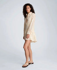 Curved Yoke Sequin Mini Long Sleeve Shirt Dress
