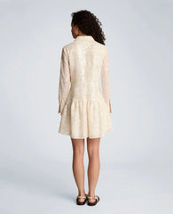 Curved Yoke Sequin Mini Long Sleeve Shirt Dress