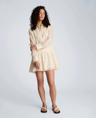 Curved Yoke Sequin Mini Long Sleeve Shirt Dress