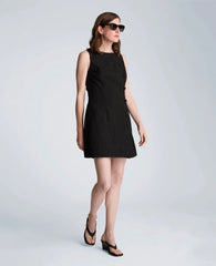 Button Front Boat Neck Sheath Short Cotton Cloque Dress
