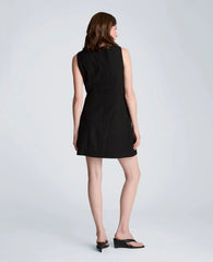 Button Front Boat Neck Sheath Short Cotton Cloque Dress